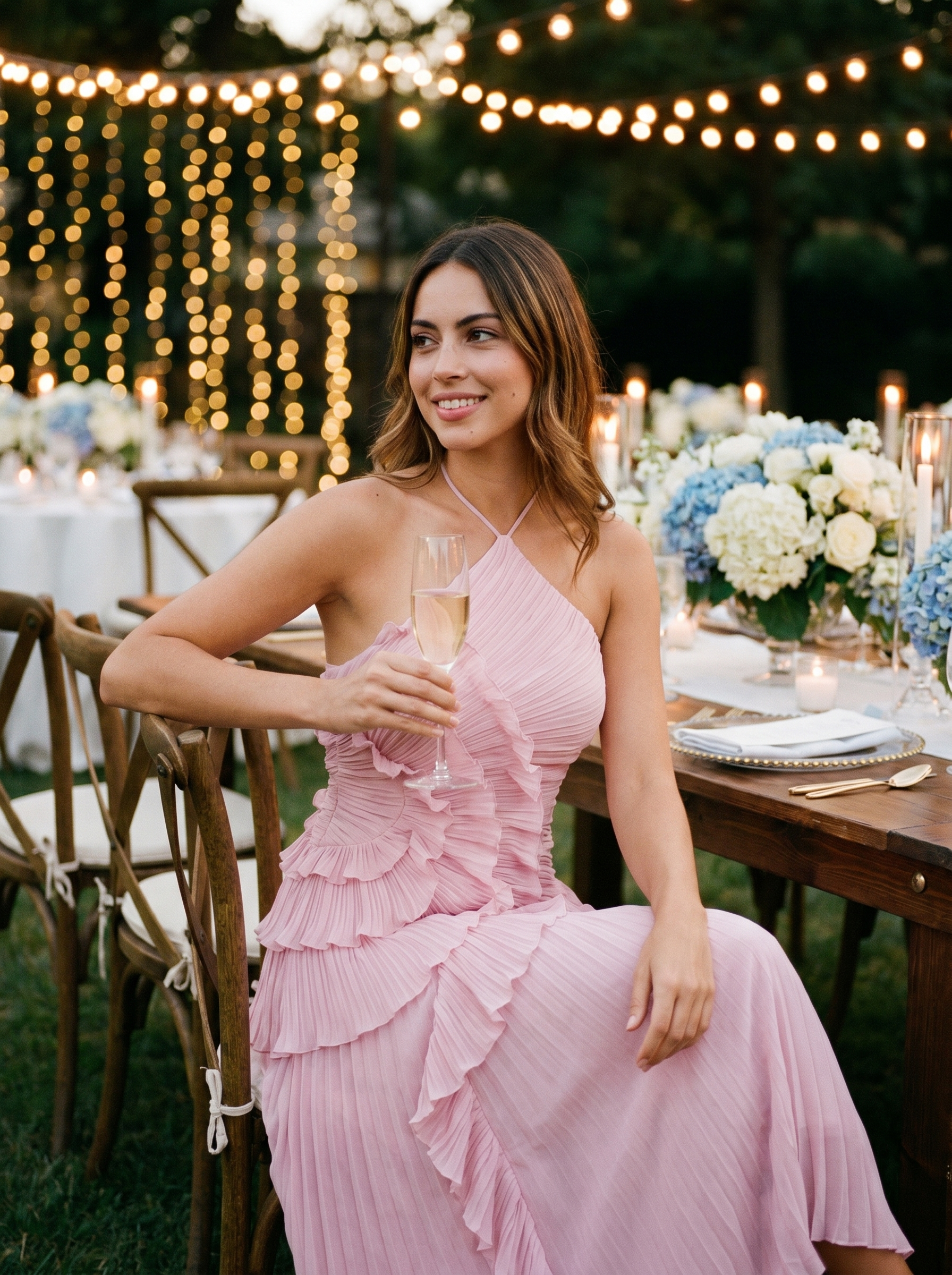 Imogen Pink Halter Backless Maxi Dress Wedding Guest Women's UK