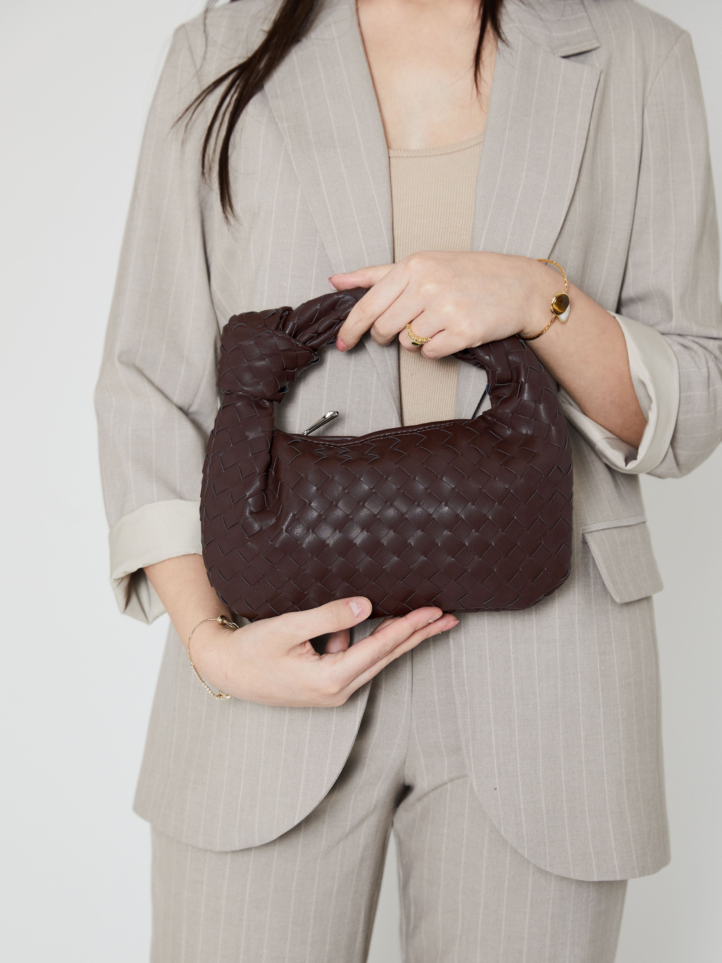 Silva | Women's Hand-Woven Vegan Leather Mini Handle Bag for Everyday & Evening