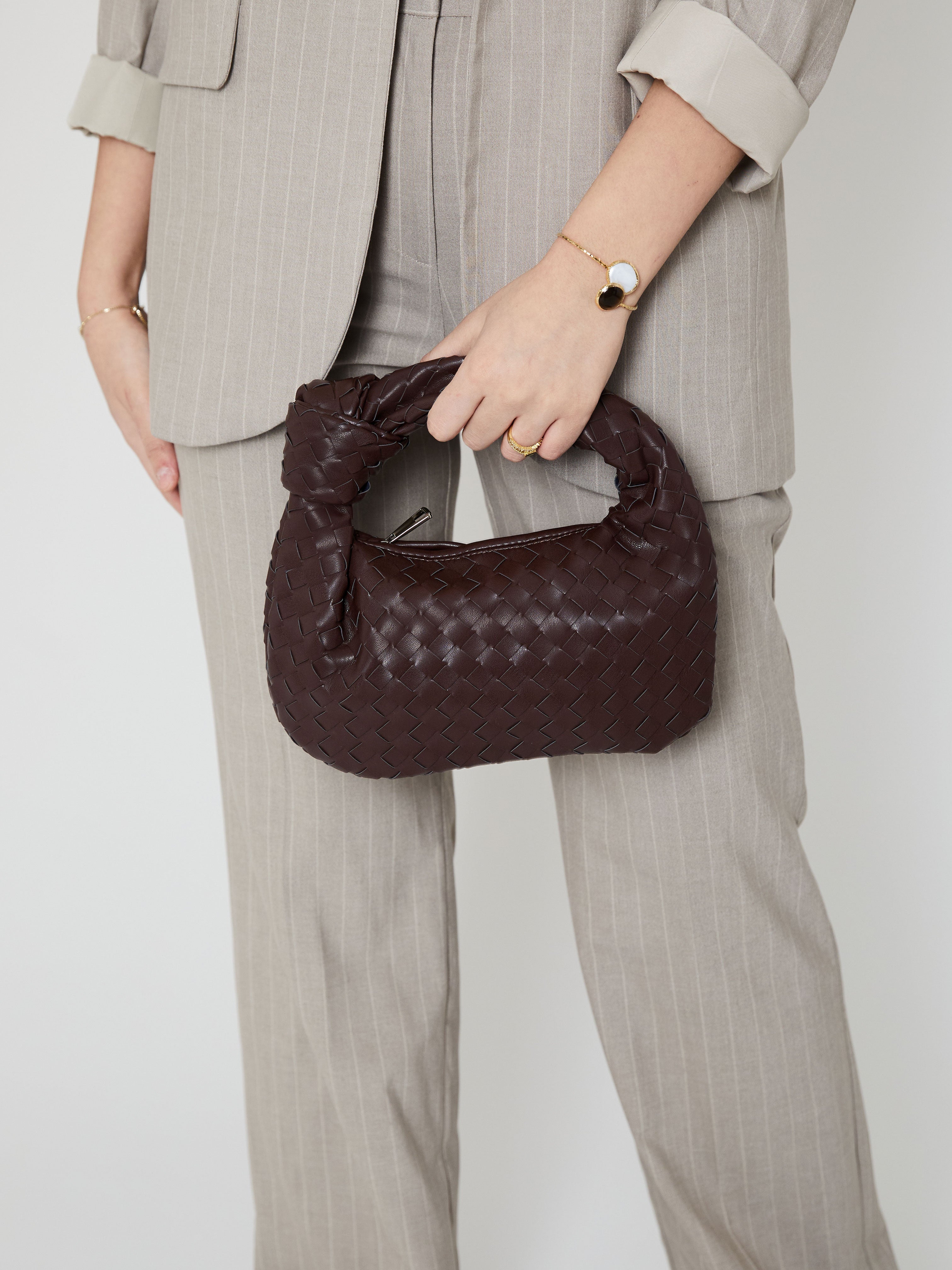 Silva | Women's Hand-Woven Vegan Leather Mini Handle Bag for Everyday & Evening