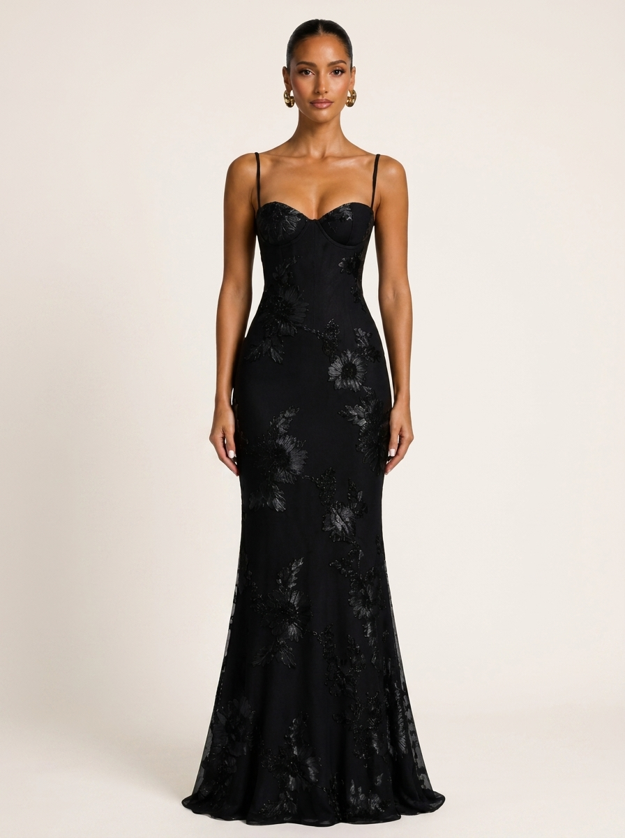 Anastasia Corset Maxi Dress Wedding Guest Women's UK - studio_main_black