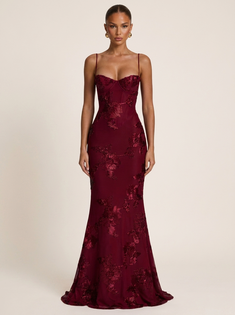 Anastasia Corset Maxi Dress Wedding Guest Women's UK - studio_main_burgundy