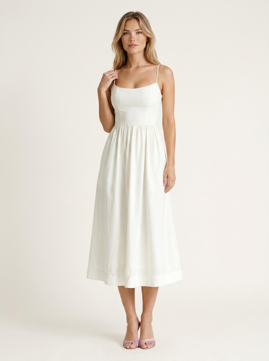 Aurevia A Line Midi Dress Wedding Guest Women's UK - studio_main_white