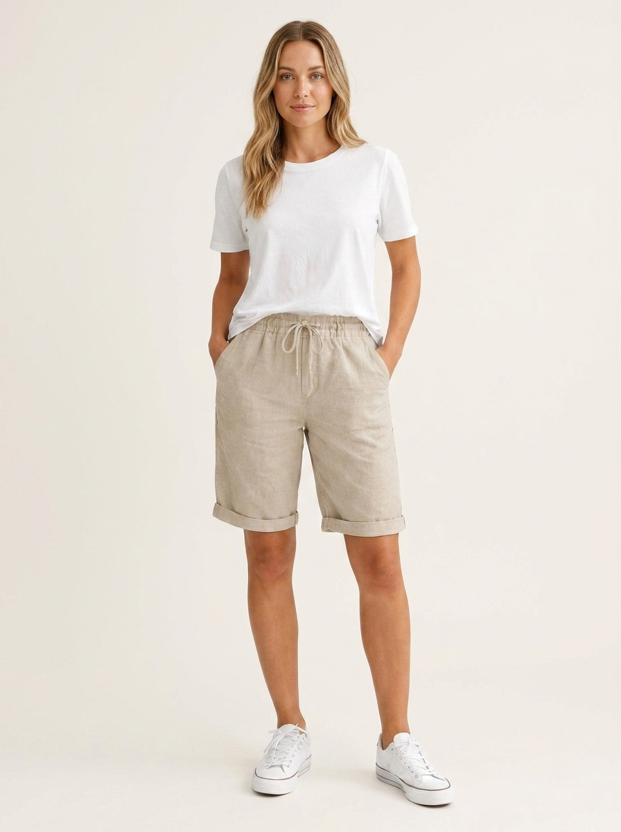 Aveline Wide Leg Linen Trousers Summer Casual Women's UK - studio_main_beige