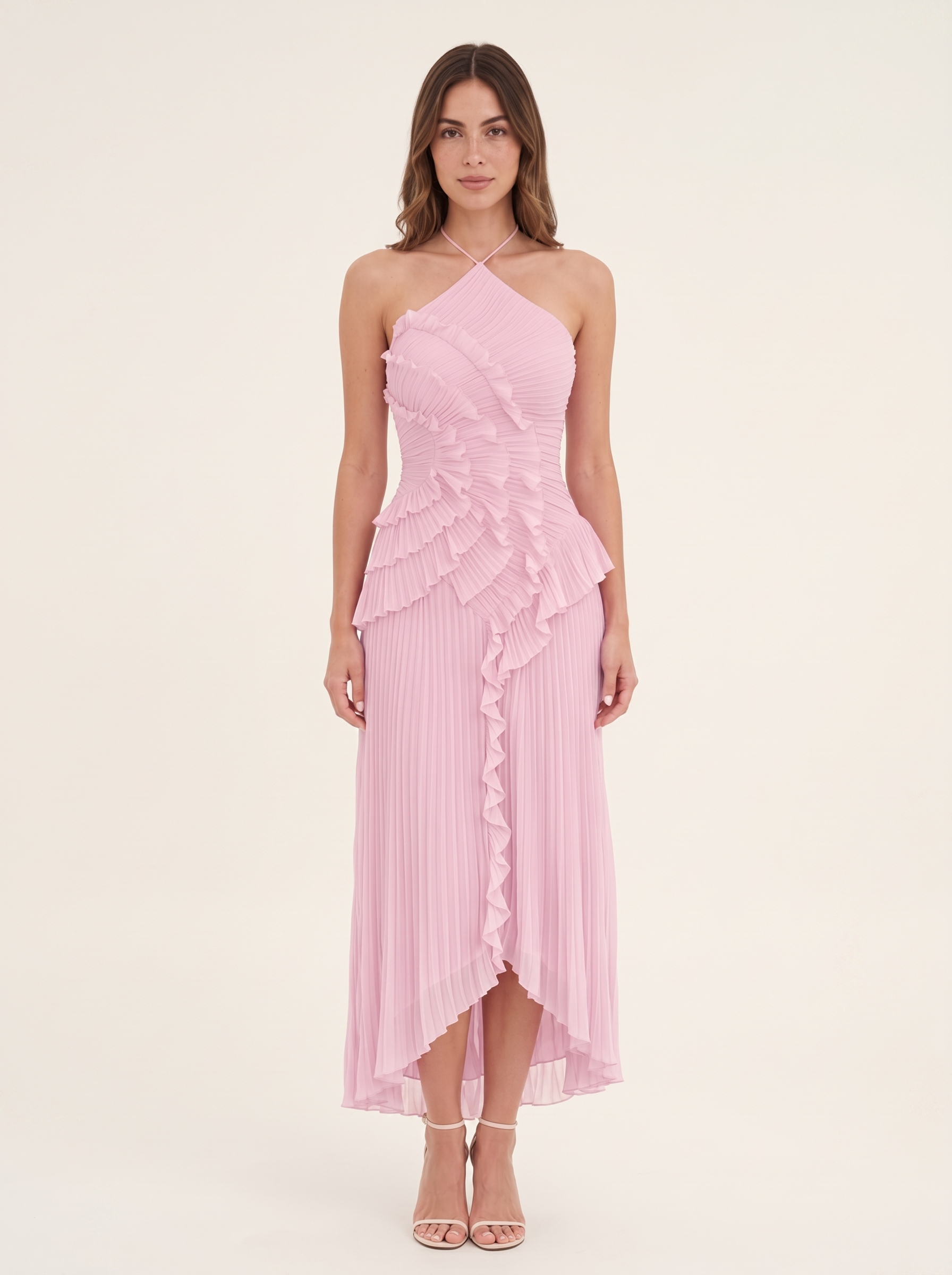 Imogen Pink Halter Backless Maxi Dress Wedding Guest Women's UK