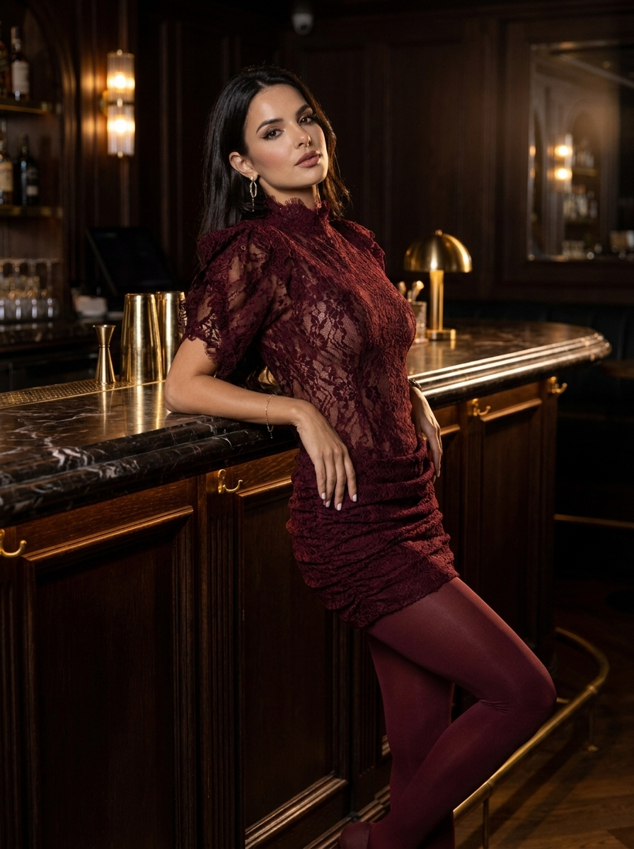 Amelia | Women High Neck Sleeveless Lace Trim Bodycon Mini Dress - cocktail_bar_leaning