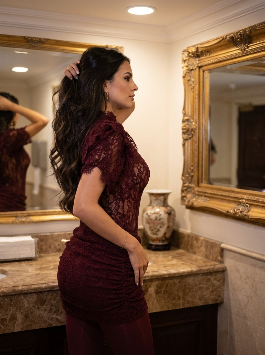 Amelia | Women High Neck Sleeveless Lace Trim Bodycon Mini Dress - mirror_reflection_profile