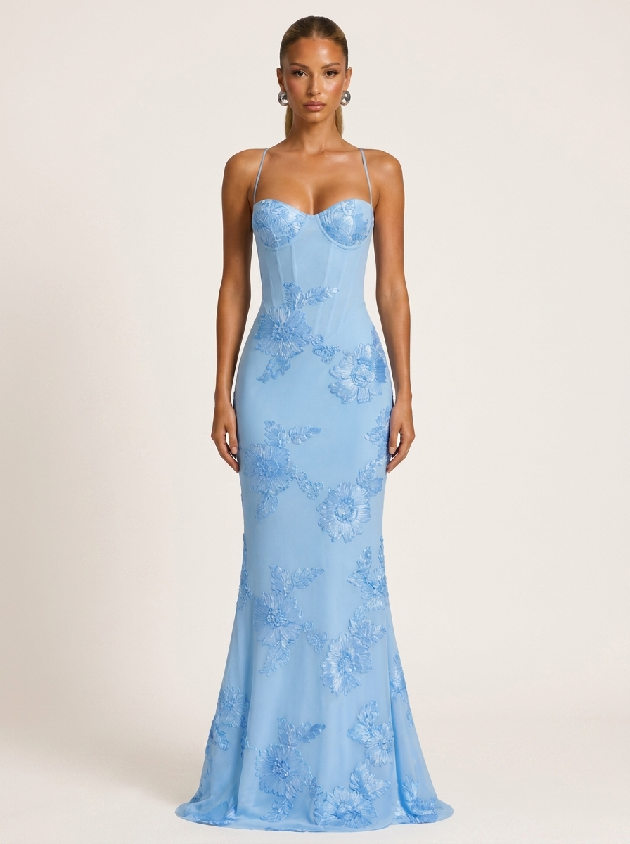 Anastasia Corset Maxi Dress Wedding Guest Women's UK - studio_main_blue