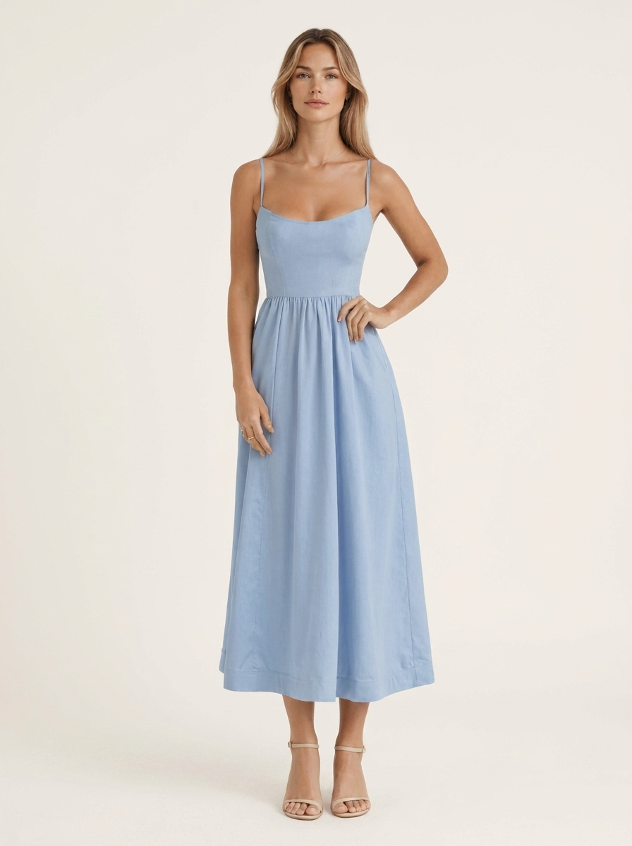 Aurevia A Line Midi Dress Wedding Guest Women's UK - studio_main_light_blue