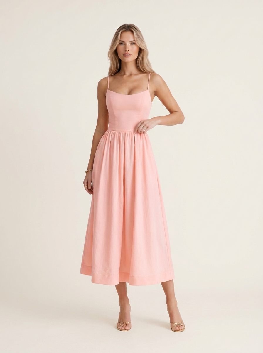 Aurevia A Line Midi Dress Wedding Guest Women's UK - studio_main_pink