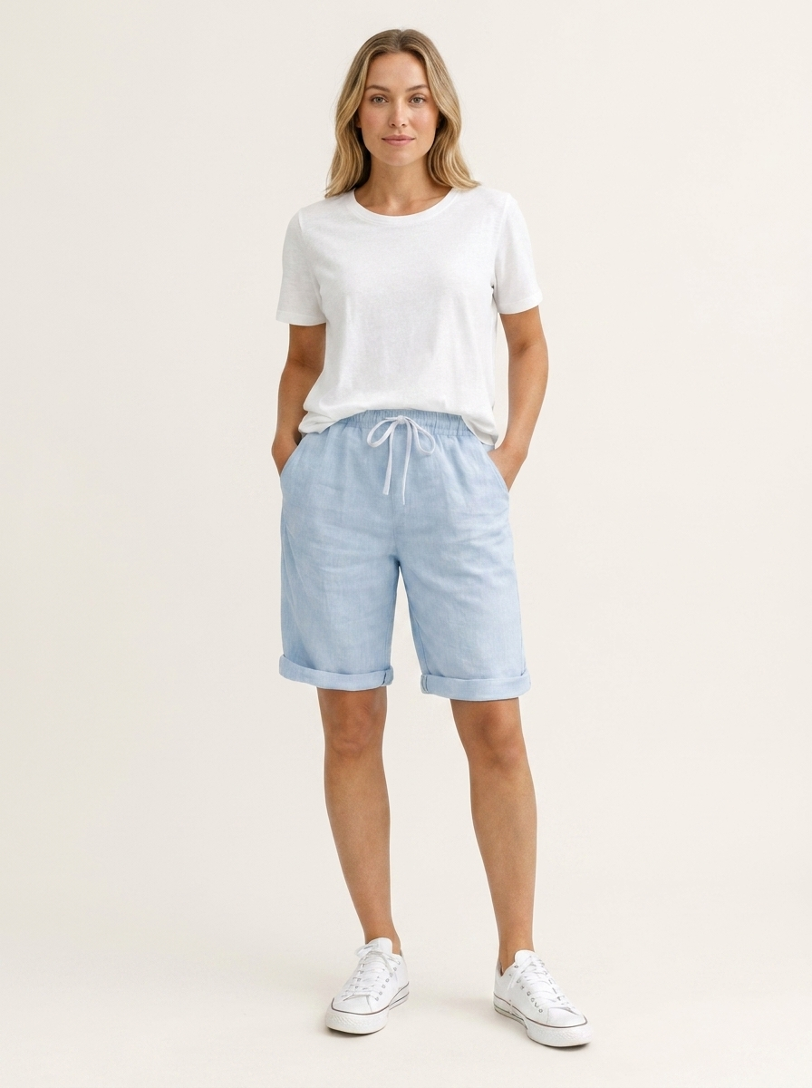 Aveline Wide Leg Linen Trousers Summer Casual Women's UK - studio_main_blue