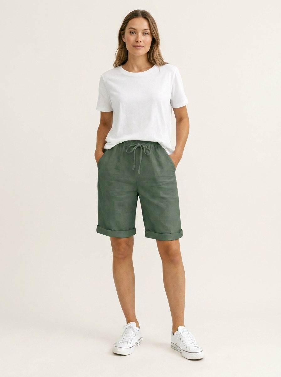 Aveline Wide Leg Linen Trousers Summer Casual Women's UK - studio_main_green