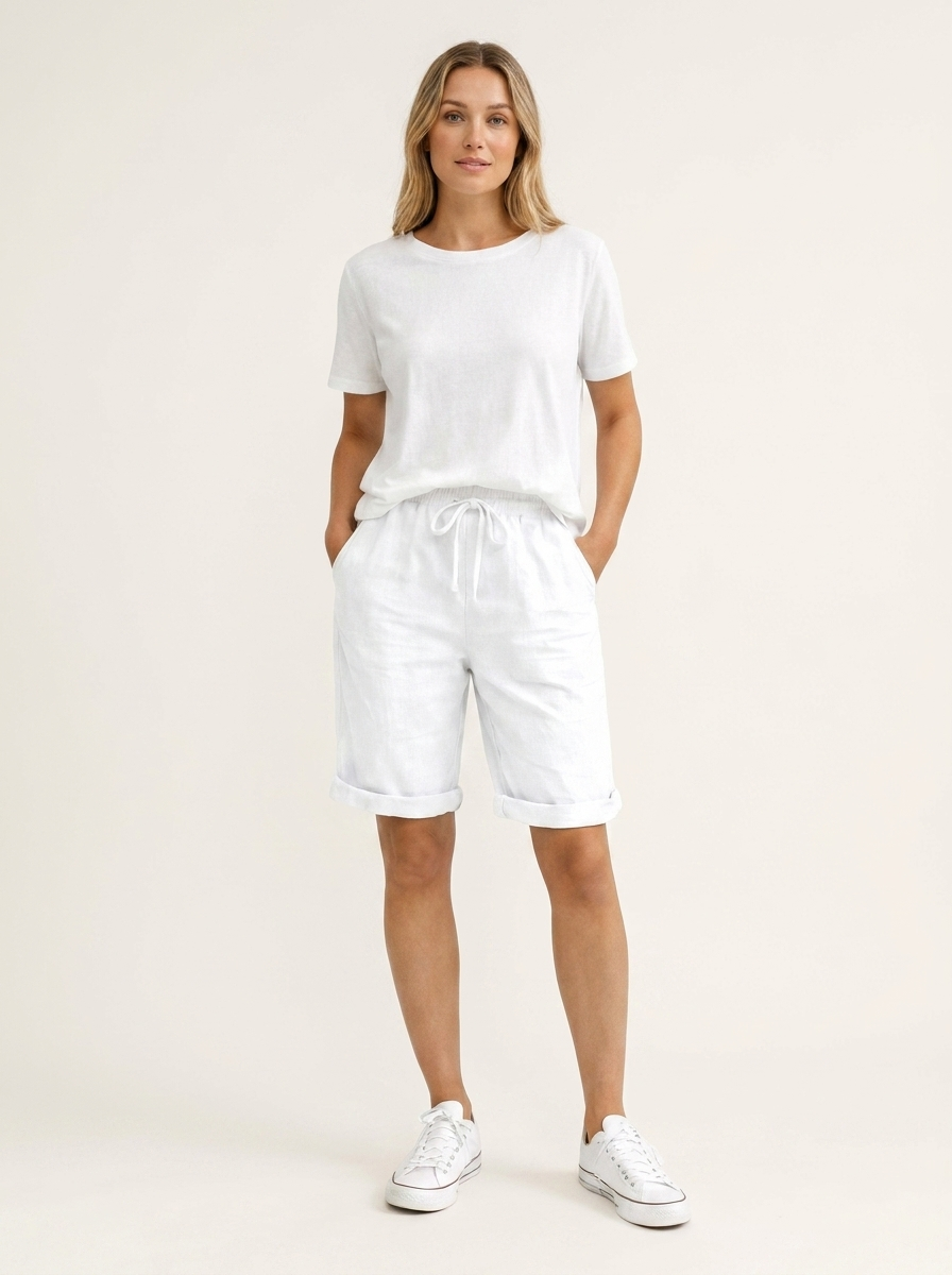 Aveline Wide Leg Linen Trousers Summer Casual Women's UK - studio_main_white